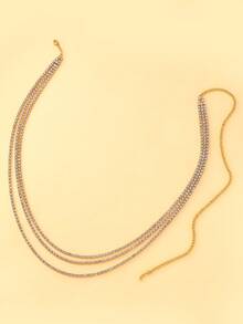 STONEFANS 1pc Fashionable Versatile Multi-Layer Crystal Waist Chain, Body Chain Jewelry For Women - Gold - View 3