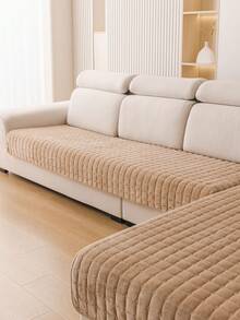 1pc Quilted Flannel Fabric Sofa Cushion, Non-Slip Sofa Seat Cover, Suitable For Single/Double/Three/Four-Seater Sofas And Chaise Lounge, Washable, Modern Style, All Season Use, Home Decor