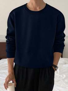 1件青少年男童简约复古户外套头毛衣，针织，秋冬款