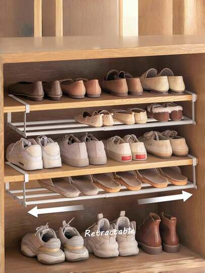 1pc Expandable Shoe Rack, Home Adjustable Shoe Cabinet With Layered Shelves, Hanging Storage Basket, Cabinet With Divider Shelves, Space-Saving Layered Shelves For Storing Shoes In Home Cabinets, Hanging Storage Rack