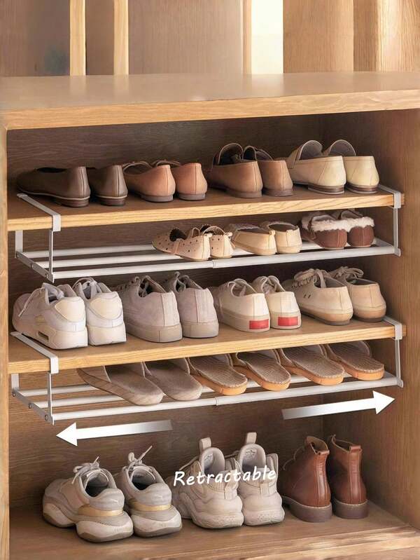 1pc Expandable Shoe Rack, Home Adjustable Shoe Cabinet With Layered Shelves, Hanging Storage Basket, Cabinet With Divider Shelves, Space-Saving Layered Shelves For Storing Shoes In Home Cabinets, Hanging Storage Rack