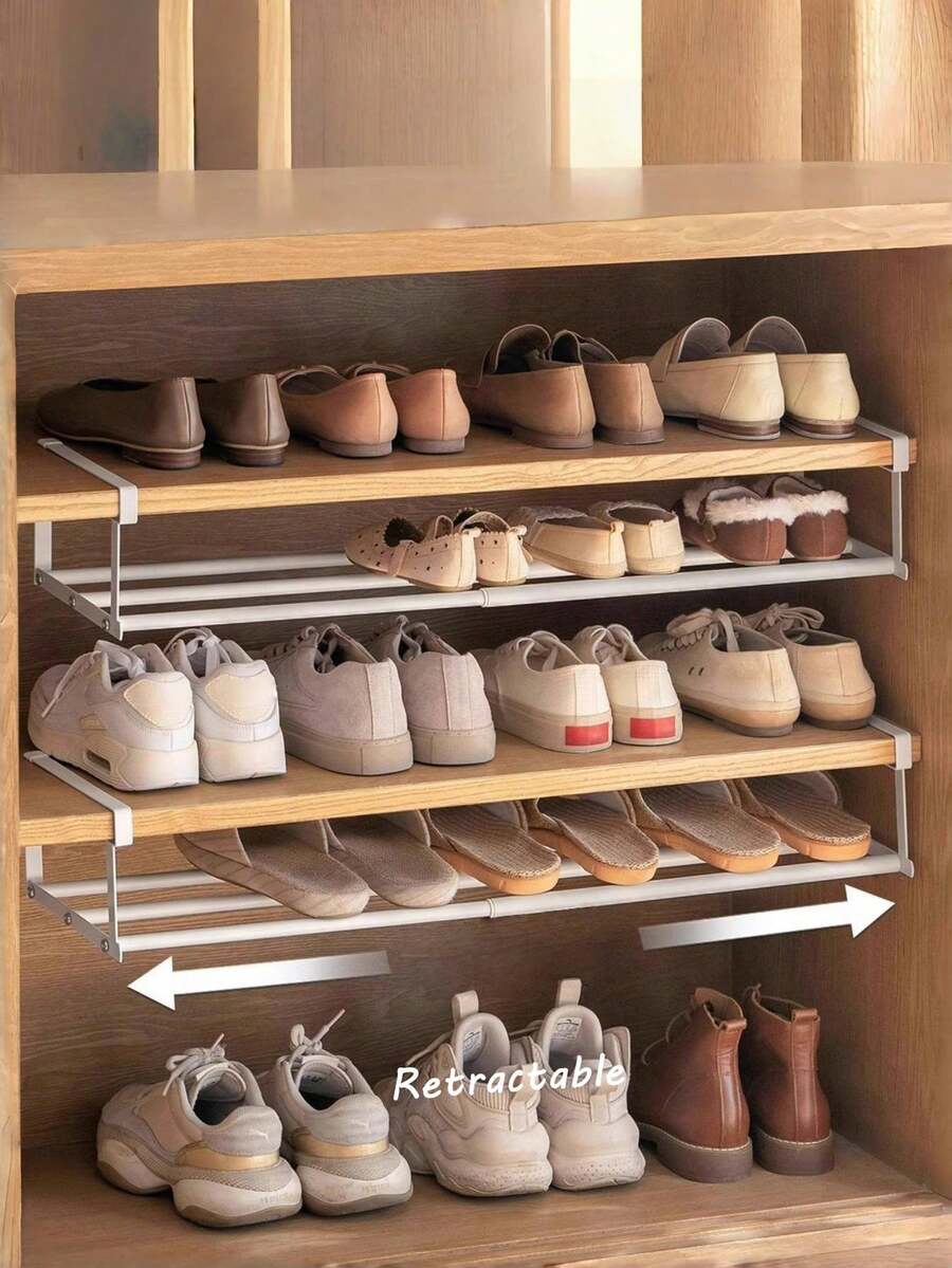 1pc Expandable Shoe Rack, Home Adjustable Shoe Cabinet With Layered Shelves, Hanging Storage Basket, Cabinet With Divider Shelves, Space-Saving Layered Shelves For Storing Shoes In Home Cabinets, Hanging Storage Rack - Multicolor - View 1