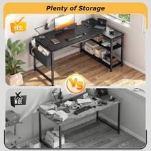 48" L-Shaped Gaming Desk With Storage Shelves, Power Outlets & Side Bag Corner Computer Desk For Small Spaces, Black - View 4
