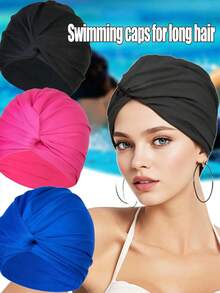 Women's Long Hair Black Swimming Cap, Fabric Swimming Cap, Soft & Pressure-Free Swimming Cap, Stretchy Fabric Won't Squeeze Head, High-End Swimming Cap, Beach Accessory, Swimming Pool Floater - Multicolor - View 1