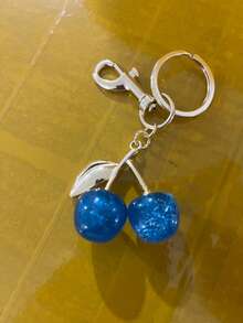 1pc Cherry Pendant, New Big Cherry Shape Crystal Pendant Key Chain, Sparkling Cherry Keyring Charm With Clip, Shiny Resin And Metal Materials, For Women Wallet And Bag Car Accessories Bag Charm School