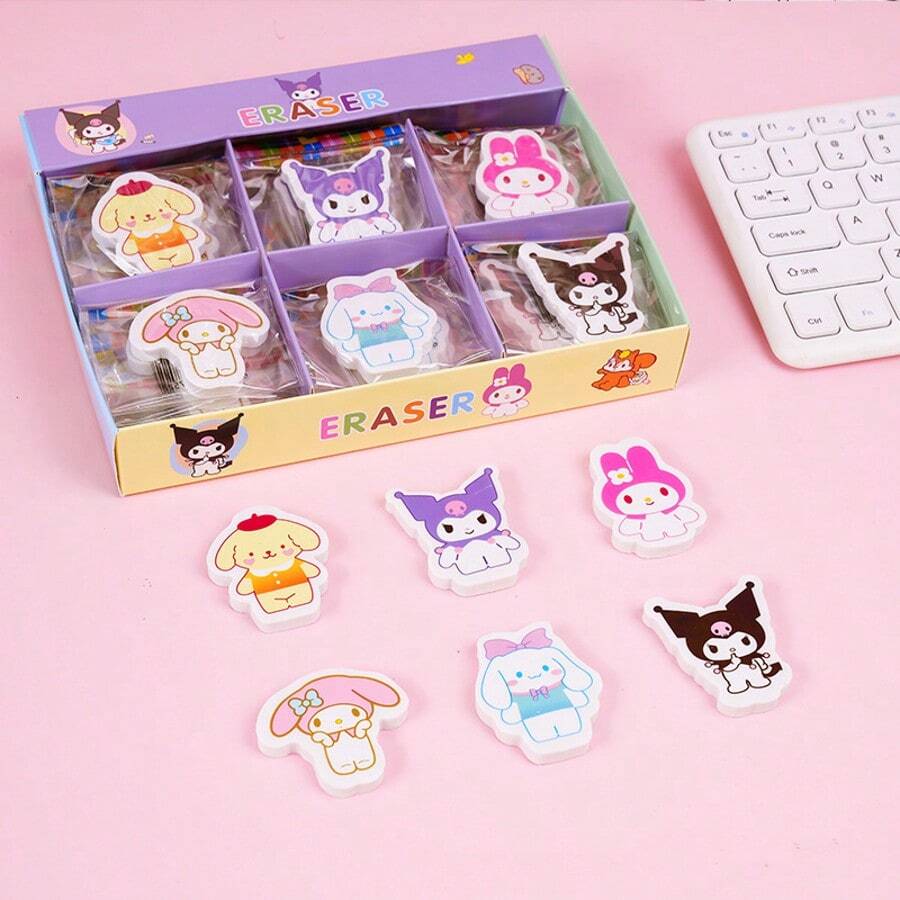 Sanrio 6Pcs Sanrio Kuromi Melody Osmanthus Dog-Shaped Eraser Set, Cute Pudding Dog Dog Dandruff Remover Set, Prize Batch Is Very Suitable For School Supplies, Offices, Dormitories, And Public Items. It Is Applicable To Various Scenarios And Is Perfect For Christmas, Thanksgiving, And Birthdays. It Is A Perfect Gift For Family And Friends.