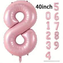 1 个 32/40 英寸粉色纯色铝箔数字气球，0-9 大尺寸涤纶数字气球，装饰气球，可重复使用，适用于生日装饰、派对装饰、周年纪念、房间装饰、结婚纪念日、派对用品 - 粉色 - 查看 18