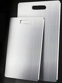 Silver Sleek Stainless Steel Chopping Board, Silver Chopping Block For Kitchen, Reversible Prep Station For Kitchen, Ideal For Raw Meat, Poultry, Fish, Resists Odors & Stains, Rust-Resistant, Minimalist Design, Butcher Block Alternative, Surface For Meat, Vegetables, Fruit, Modern Kitchen Essential, Easy To Clean With Water Kitchen Cutting Tool Set Can Be Used As Pizza Tray, Cheese Board, Platter, Bread And Biscuit Board - 彩色 - 查看 1
