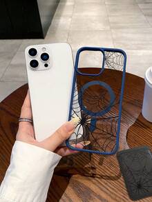 1pc Spider Web Design Pattern Magnetic Mobile Phone Case, With Magnetic Card Holder, Can Hold Credit Card And Bank Card, Compatible With Magnetic Charger, Suitable For All Models Of IPhone 17/17 Pro/17 Air/17 Pro Max, Can Be Used For IPhone 11/12/13/14/15/16/Pro/Plus/Pro Max/16e Mobile Phone Cases - Màu xanh lam - Xem 3