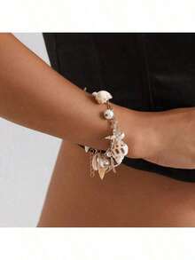 1pc Bohemian Style Alloy & Pearl Ladies' Beach Bracelet With Seashells, Sea Snails And Starfishes, Summer - 1 cái - Xem 7