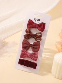 5pcs Cute Fabric Bowknot Hair Clips, Girls Children Hair Accessories For Holiday Party, Ponytail Clips, Travel Style, Baby Hair Clips - Multicolor - View 15