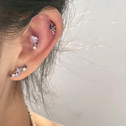 1 Peça Brinco de Piercing Elegante com Desenho de Coração Perfurado e Pistola, Adequado para Uso Diário, Presentes e Encontros