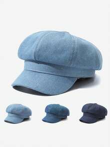 1 chiếc mũ nồi denim, chu vi lớn, mũ nghệ sĩ, mũ bát giác cổ điển, mũ che nắng đa năng, mũ lưỡi trai thường ngày, mùa thu/đông - A - Xem 10