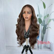 13*6 瑞士蕾丝前波浪中分假发，26 英寸预拔合成假发，含婴儿头发，渐变蜂蜜金色，适合日常佩戴、派对和活动 - 咖啡棕 - 查看 5