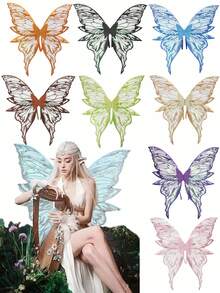Foil Print Fairy Wings Adults Dress Up Sparkling Sheer Butterfly Wings Transparent Fairy Wings Halloween Costume For Women Angel Wings