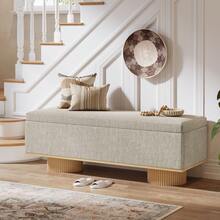 Tribesigns 50.39" Storage Bench With Padded Seat Cushion, Upholstered Shoe Bench With Flip Up Storage For Bedroom, Living Room, Entryway, Load Up To 330 Lb, Beige + Brown - 米色和棕色 - 查看 5