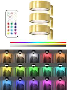 1/3/4/5/6入 無線金屬壁燈 LED 畫作燈 電池供電 磁吸式無線壁燈 射燈 展示燈 3種照明模式 藝術展示燈 150mAh 遙控夜燈 閱讀燈 - RGB款 - 查看 3