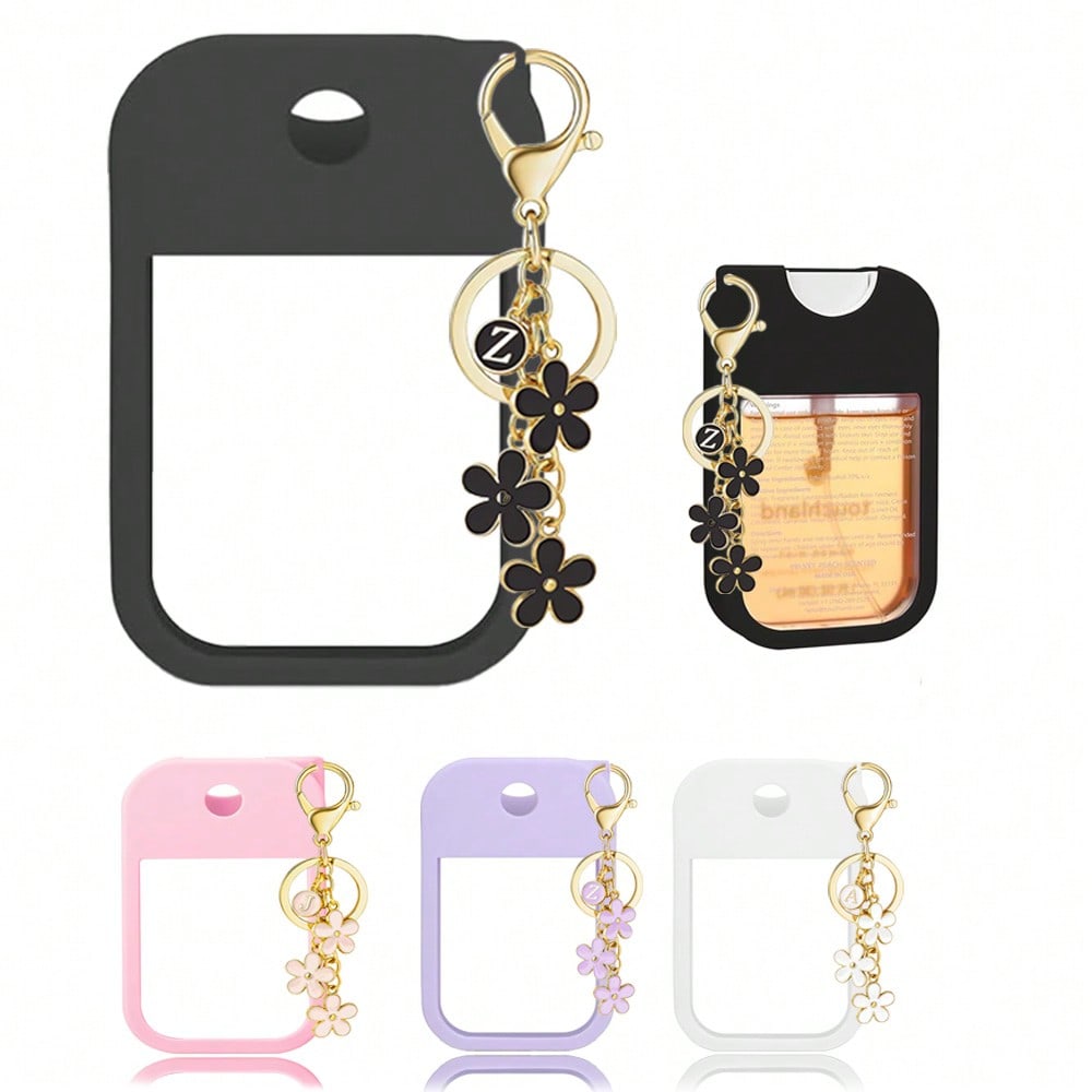 2pcs Touchland 1oz (30ml) Hand Sanitizer Spray Bottle Protective Case, 26 Flower & Letter Spray Bottle Marker, Silicone Anti-Drop Anti-Collision Protective Case With Keychain Design, Easy To Carry For Travel, Can Be Hung On Bags, Keys Or Children's Backpacks, Wear-Resistant, Waterproof, Reusable Protective Case For Touchland Hand Sanitizer Spray, Travel, Outdoor, Gifts, Halloween Gifts, Christmas Gifts