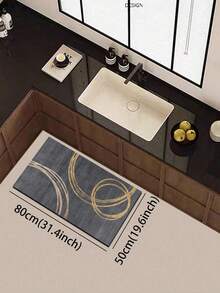 1pc Silica Gel Kitchen Mat, Dark Gray Base Color With Asymmetrical Golden Circular Pattern, Overlapping Design For Modern And Fashionable Look, Matching "HAPPY KITCHEN" Casual Vibe, Luxury And Stylish Kitchen Carpet With Cushion And Absorbent Surface