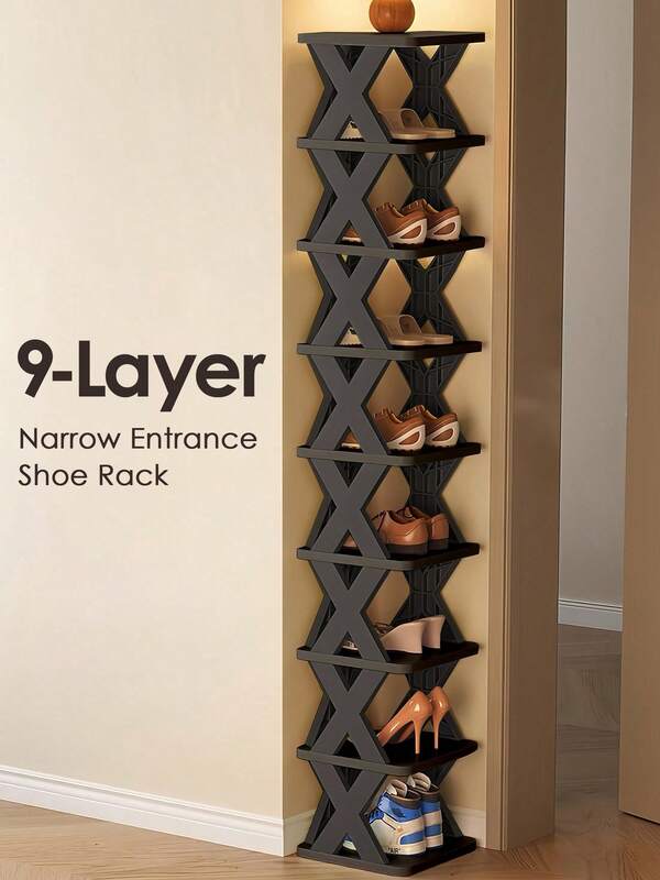 9/6 Tier Narrow Shoe Rack, New Upgraded Shoe Shelf Small Vertical Shoe Stand, Space Saving DIY Free Standing Shoes Storage Organizer For Entryway, Closet, Hallway, Easy Assembly And Stable In Structure, Black & WhiteRoom Decor,Halloween Decor,Halloween,Fall Decor,Christmas Halloween Christmas Decorations