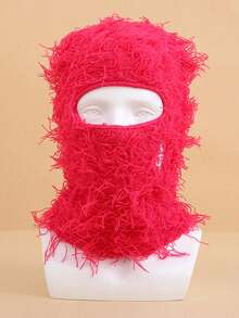 1 Piece Men's Solid Color Autumn And Winter Mask Classic Embroidered Balaclava Outdoor Ski Mask Personalized Tassel Headgear - Pink - View 3