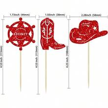 DEphlyn 30Pcs Cowboy Cupcake Toppers Glitter Cowboy Hats Boots Cupcake Picks Cowboy Party Cupcake Decorations For Western Theme Baby Shower Boys Birthday Party Cake Decorations Supplies Red10 - 紅色 - 查看 2