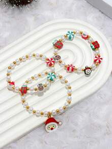 3pcs/6pcs Girls' Snowflake, Santa Claus, Star Shaped Polymer Clay Beaded Charm Bracelet, Suitable For Christmas Party, Best Friends, Sisters, Assorted Polymer Clay - Multicolor - View 6