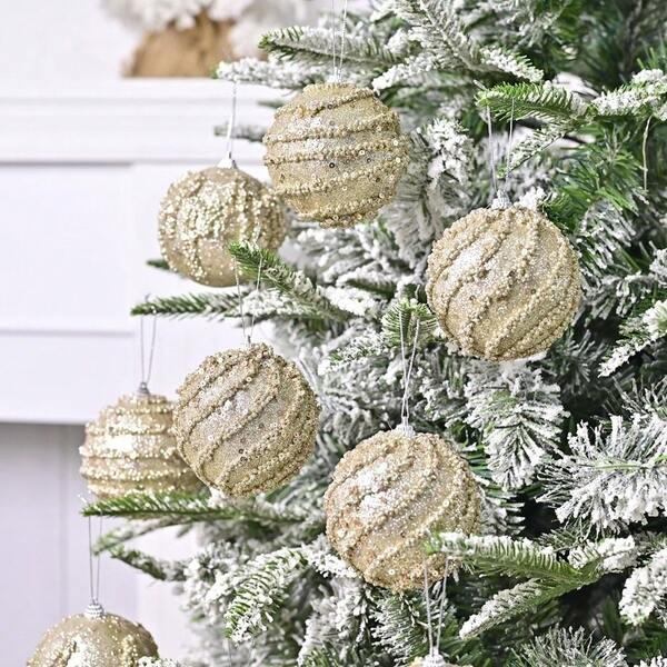 3pcs/Set Champagne Foam Christmas Balls Pendant Handmade Christmas Hanging Balls Christmas Decorations Winter Room Decor