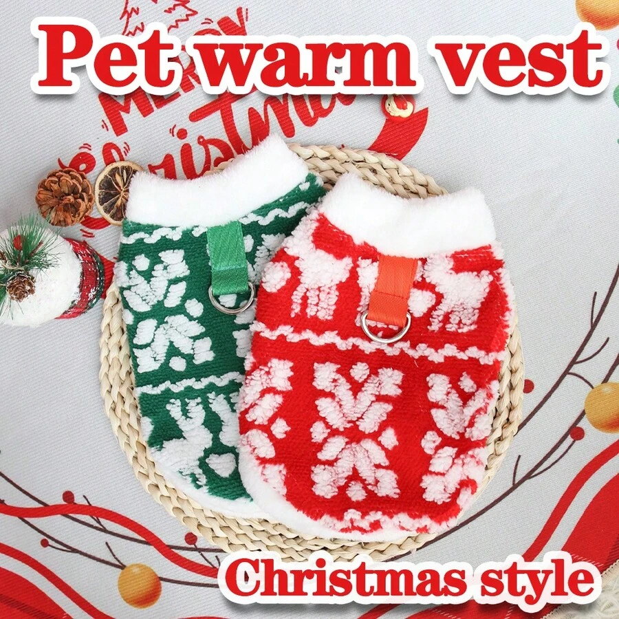New Autumn/Winter Christmas Pet Clothes With Leash Buckle, Fleece Fabric For Small Dogs