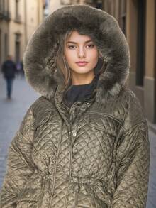 Pufferjacke für Damen, gesteppt, leicht gepolstert, Kapuze, verstaubarer Luftpolstermantel