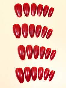 24片/套 Y2K 美学血红色水晶猫眼按压式美甲贴片，长款杏仁红色猫眼亚克力假指甲，包含1片果冻胶和1个指甲锉，适合女性和女孩日常佩戴，锐舞派对美甲用品 - 紅色 - 查看 2