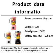 Mini Portable Fruit Juicer Blender, LED Display Smoothie Maker, USB Rechargeable Crushed Ice Machine For Milkshake & Fresh Juice