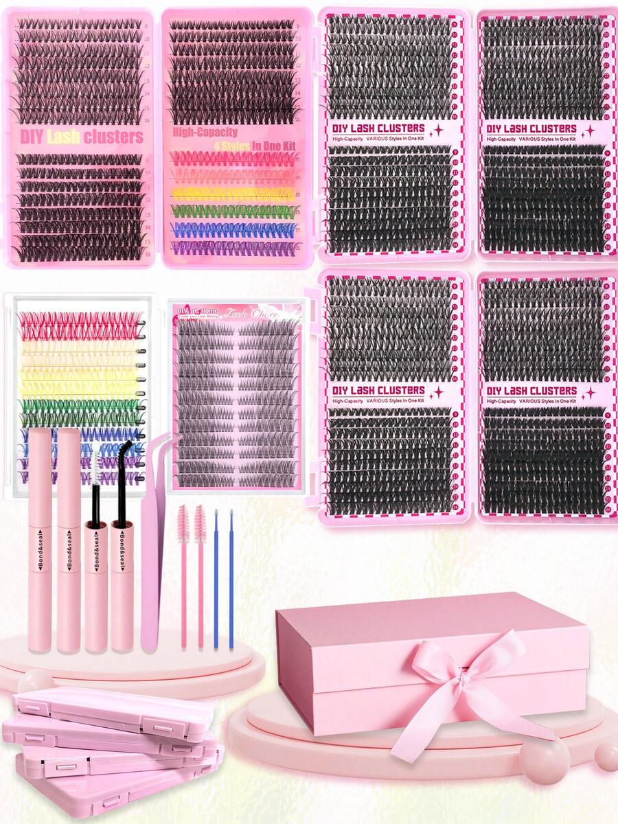 Queenice 12片/套礼盒装（共2728片），包含彩色/直立/浓密/卡通/自然款假睫毛，30D/40D/50D/60D/80D密度可选，多种颜色可选，附赠胶水和工具。适合居家DIY、旅行、日常妆容，也是万圣节和圣诞节的理想礼物。