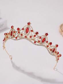 1件欧美风新娘公主3D皇冠水钻发箍，优雅奢华的生日发饰，皇冠，头饰，头饰，发饰花环，头饰，发藤，头饰，发圈，皇冠，婚礼，伴娘礼物，派对造型，发饰 - 紅色 - 查看 4