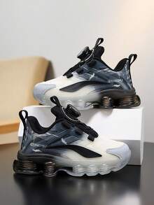 青少年男孩女孩时尚厚底运动鞋，柔软舒适，旋转扣，方便穿脱，舒适衬里，防滑耐用，适合学校、学生、运动、休闲 - 黑與白 - 查看 2