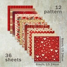 36 Sheets 6inch (Valentine's Day Red Rose Heart Stripe Background) Scrapbooking Paper, Suitable For Bullet Journals, Collages, Cards, Scrapbooks And Crafts - Red - View 8