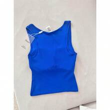 Women Rib Tank Top Padded Workout Top Square Neck Crop Tank Fitted Basic Cami Tops - Little Blue - View 4
