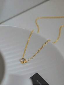 Stainless Steel Waterproof, Non-Fading, Fashionable, Simple Gold One Pendant Necklace And Bracelet Set Suitable For Women's Daily Wear