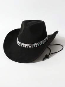 1pc Women's High Quality Windproof Rhinestone Hatband Decor Wide Brim Hat, Western Cowgirl Style, Fashionable Minimalist Fedora, Suitable For Daily Wear, Parties, Western Themed Events, Gatherings, Cosplay, Graduation Ceremonies, Masquerade Balls, Holidays, Birthday Celebrations, Concerts - Top Hat - View 10
