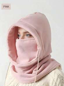 2pcs Elegant Multifunctional Double-Layer Wool Drawstring Balaclava, Windproof Warm Ski Face Mask, Solid Color Neck Gaiter, Suitable For Outdoor Cycling, Fishing, Running, Sports, Hiking And Daily Wear, Unisex Christmas Gift (Drawstring Color And Buckle Style Color Sent Randomly)