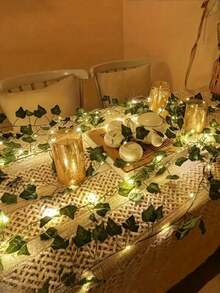 5M LED Artificial Ivy Vine String Lights - LED Ivy Leaf Fairy String Lights, Artificial Leaf String Lights, Green Leaf Decor Hanging Lights, Simulated Evergreen Vine Classic Style Suitable For Wall, Party, Wedding, Room, Kitchen, Indoor Decoration; Valentine's Day, Thanksgiving Atmosphere Decoration, Battery Box Powered (Batteries Not Included), 2M With 20 Lights/5M With 50 Lights