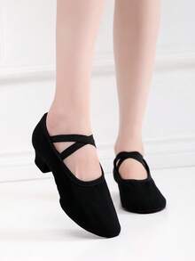 New Women's Professional Sports Shoes, Girls' Ballet Shoes, 3cm Low Heel Elastic Slip-On Indoor Sports Shoes, Soft Bottom Latin Dance Shoes For Performance, Yoga, Dance Practice, Comfortable, Soft, Lightweight - Black - View 5