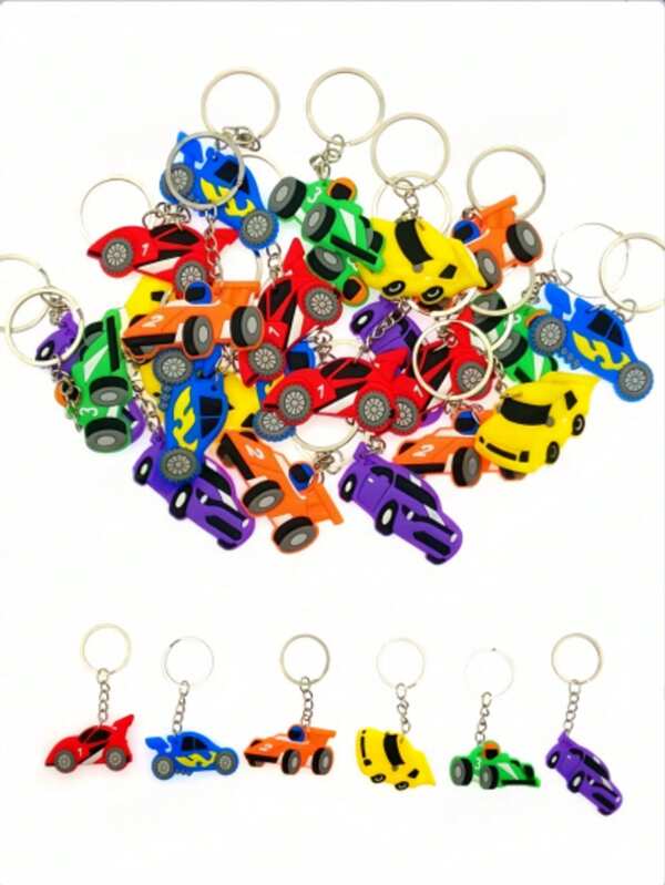 24 piezas - Llavero de coche de carreras, recuerdos de fiesta de coche de carreras, anillo de llave, decoración, llavero de silicona reutilizable para fiestas de cumpleaños de coches de carreras, suministros para bolsas, adornos para fiestas de coches de carreras, recuerdos de fiestas, relleno de bolsas de fiestas, fiestas temáticas de coches de carreras, fiestas de "Vamos a correr", cumpleaños de "Enciende tu motor", ganchos de llavero de plástico para fiestas de coches de carreras, llavero DIY
