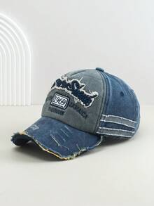 1pc Women's Distressed Frayed Brim Baseball Cap, Letter Embroidery Sun Hat, Versatile For Spring/Summer Outdoor Sports