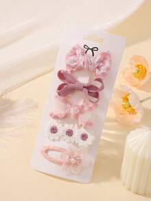 5pcs Cute Fabric Bowknot Hair Clips, Girls Children Hair Accessories For Holiday Party, Ponytail Clips, Travel Style, Baby Hair Clips - Multicolor - View 4