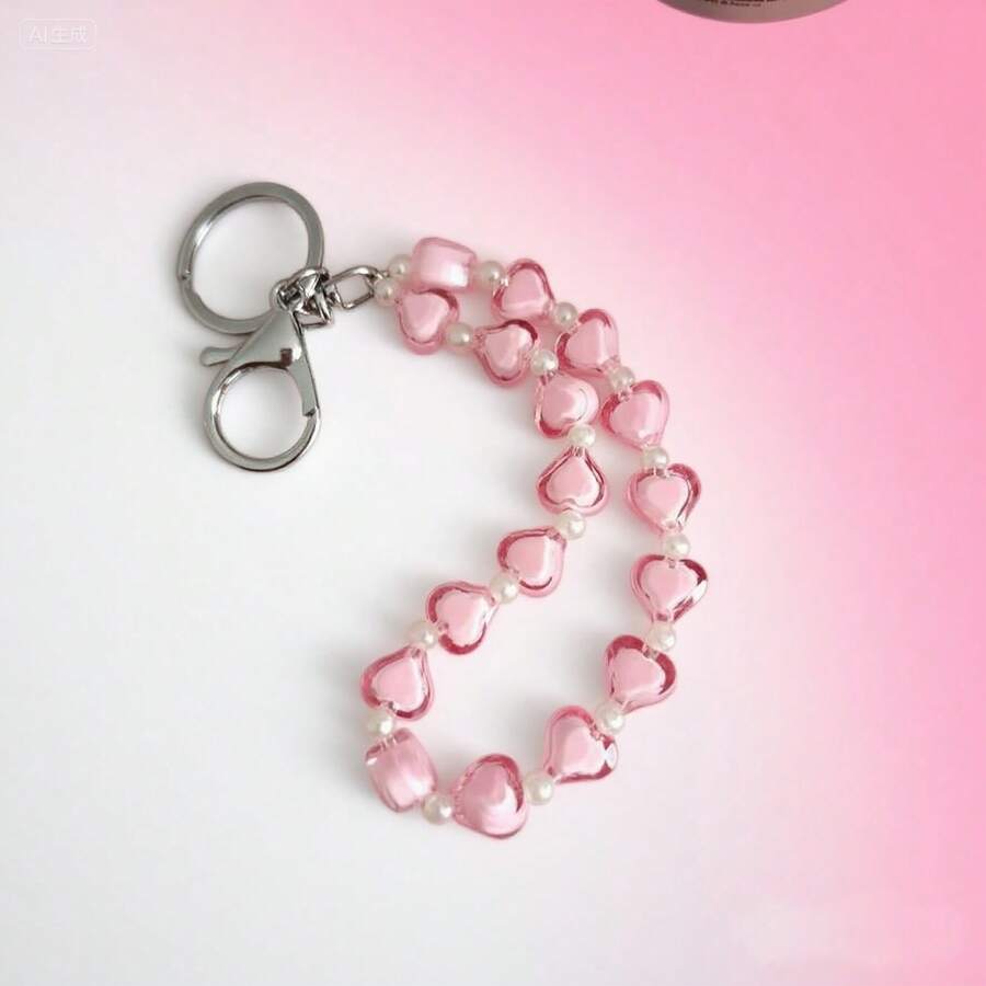 1pc Handmade Beaded Heart Shaped Phone Lanyard, Phone Charm Accessory, Anti-Lost Phone Strap, Bracelet Pendant, For Friends Halloween Accessories Teachers Day Christmas Gift Ideas