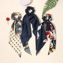 3件套缎面纯色围巾、头巾、发饰、发圈、马尾辫发绳、发圈、橡皮筋、发绳、弹性发带、发饰、头饰、弹性发圈 - 藏蓝色 - 查看 5