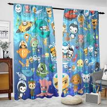2pcs Polyester Underwater Baby Pattern Curtains, Modern Knitted, Machine Washable, Fashionable Theme, Polyester, Digital Printing, Suitable For Various Room Types, Great For Living Room, Bedroom, Kitchen, Cafe, Curtain, Add Style (Rods Not Included)