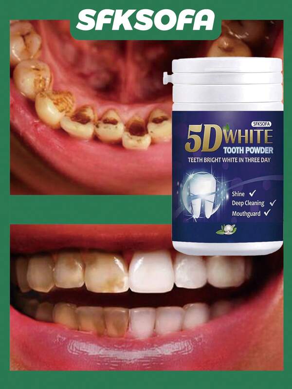 Polvo de dientes blanco 5D: blanquea los dientes en 3 días, brilla y limpia en profundidad de una vez