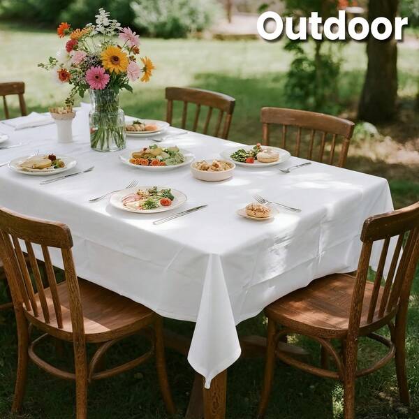 Superlele 18pcs Plastic Table Cloth Disposable, 54 X 108 Inch Table Cloths, Party, Picnic, Wedding, Decorative Tablecloths, Rectangle, White Plastic Cover, Leakproof & Sturdy